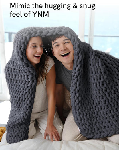 YnM Chunky Throw Blanket, Medium-Weight, Hand Knitted with Chenille Yarn, Skin Friendly, Ventilated