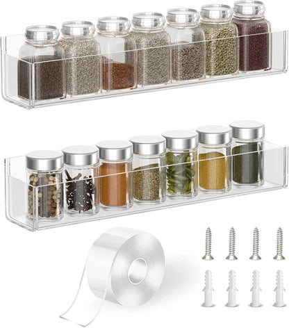 PMMASTO Adhesive Acrylic Spice Rack Organizer for Wall with Nano Double Sided Tape, Spice Shelf