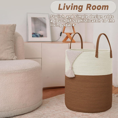 Large Woven Laundry Basket Hamper,80L Cotton Rope Storage Bin for Blankets,Toys and