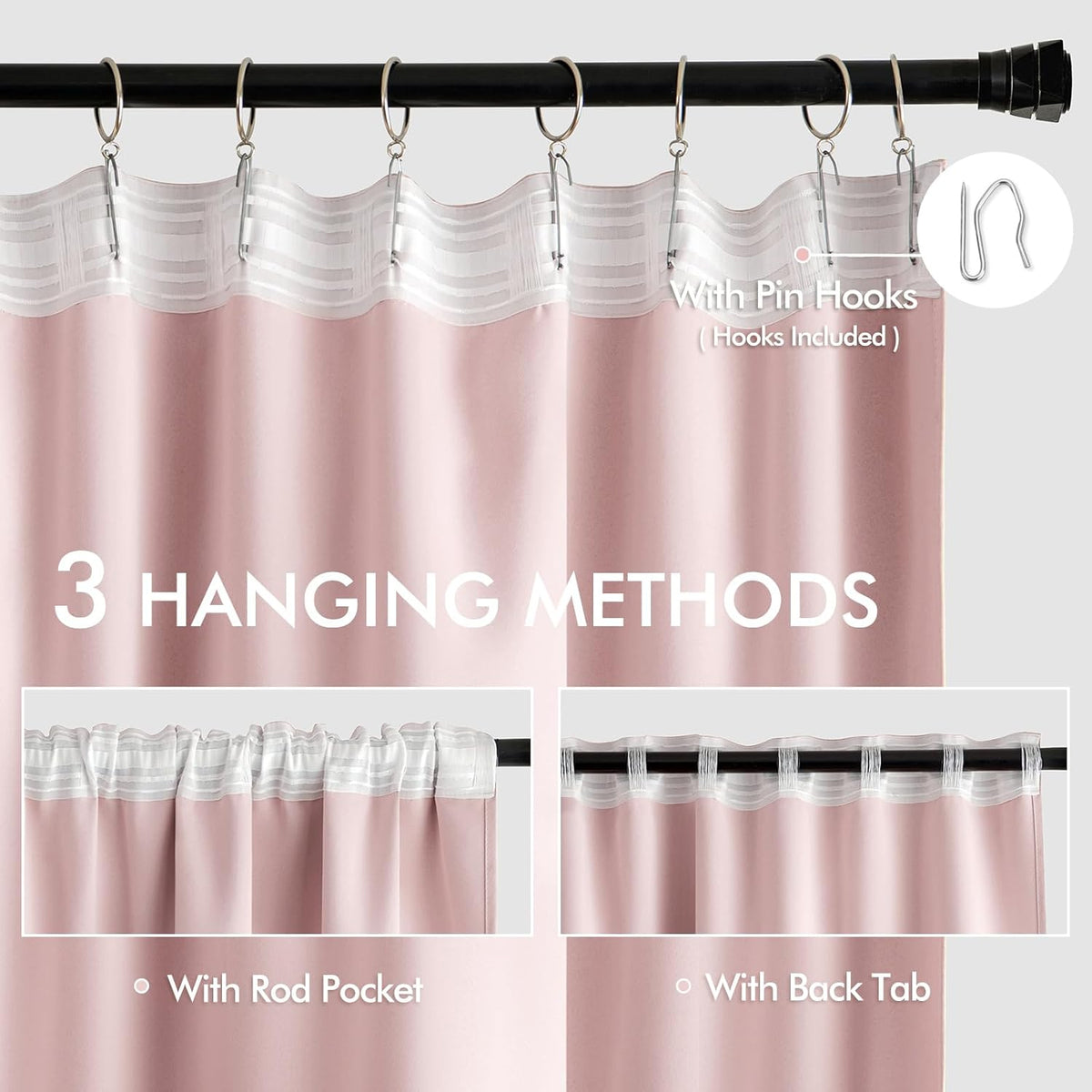 MIULEE Baby Pink Back Tab Blackout Curtains 84 Inch Length 2 Panels Set for Living Room Bedroom