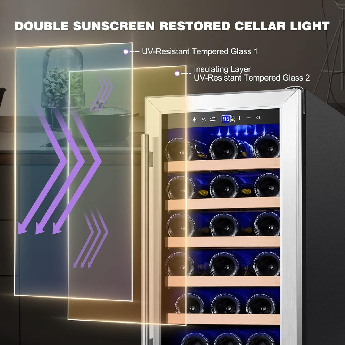 Tylza 15 Inch Wine Cooler Under Counter, 33 Bottle Built-in Wine Fridge with Stainless Steel