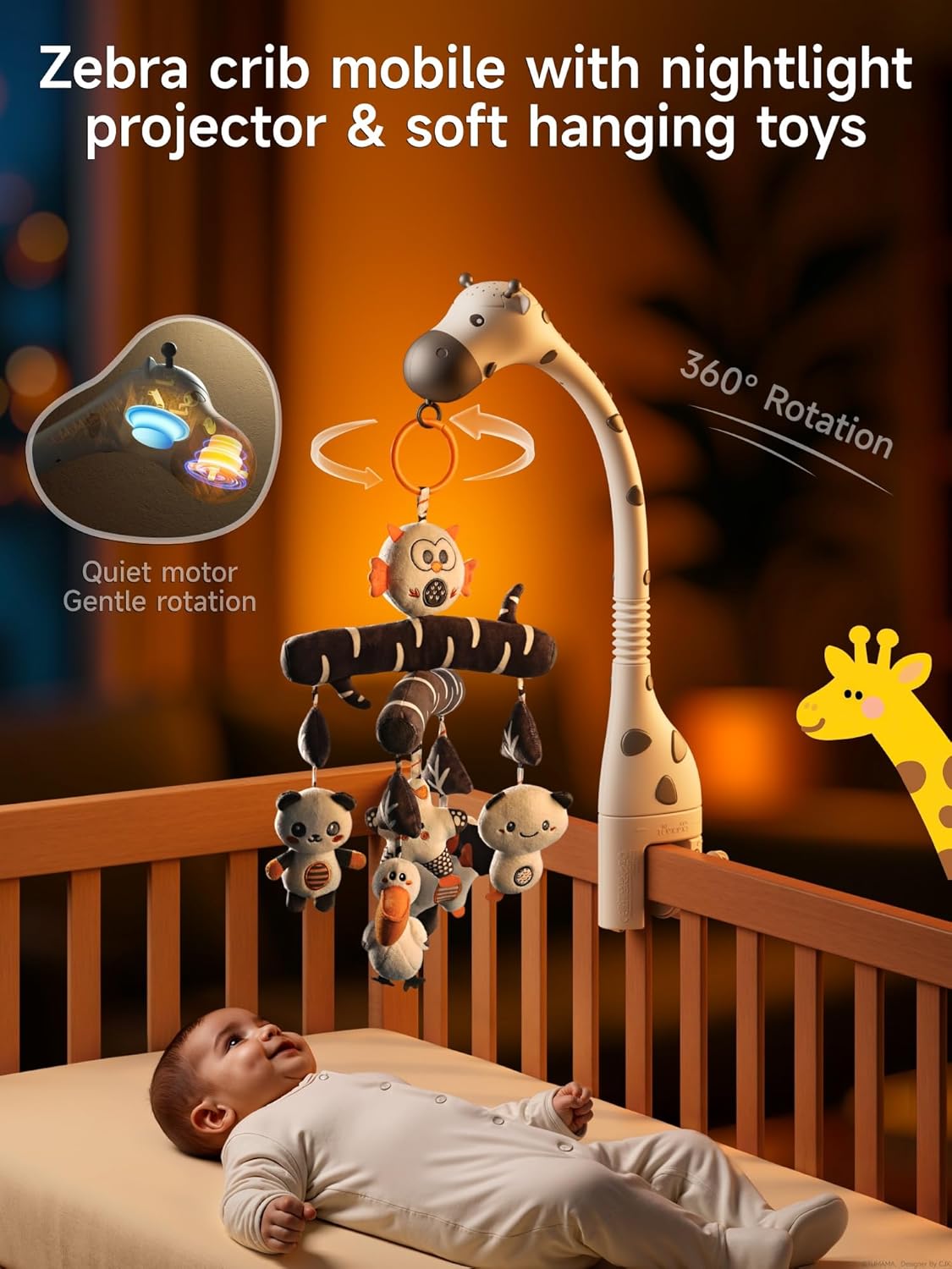 TUMAMA Baby Crib Mobile, Nursery Musical Mobile with Remote Control,Projection Night Light, Music