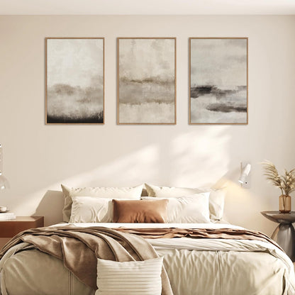 HPINUB Large Abstract Framed Canvas Wall Art Set,Minimalist Beige Gray Pastel Watercolor Wall