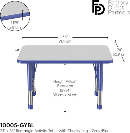 FDP Rectangle Activity School and Classroom Kids Table (24 x 36 inch), Chunky Toddler Leg