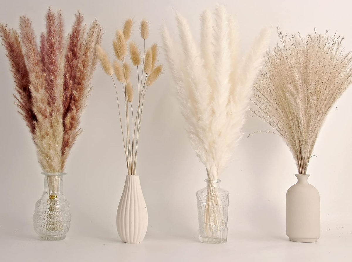 65PCS Pampas Grass Decor, Including pompas Floral, Reed Dried Grass and Bunny Tails Dried Flowers