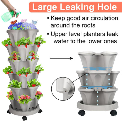 Vertical Planter, 6 Tier Stackable Strawberry Planter with Garden Tool Set, Movable Indoor/Outdoor