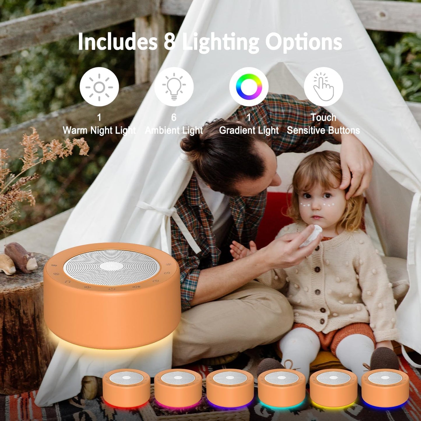 Nursery Lamp with Sound Machine, Mood Lighting, 7 Colors Night Light, 30 Soothing Sounds, White