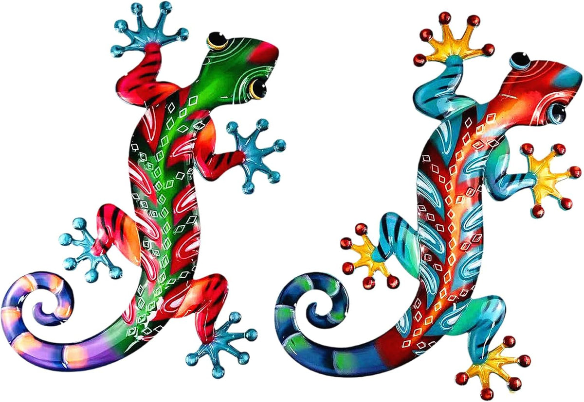 Set of 2 Large Metal Gecko Wall Decor, Outdoor Lizard Wall Art Upgrade Handmade Hanging Sculpture