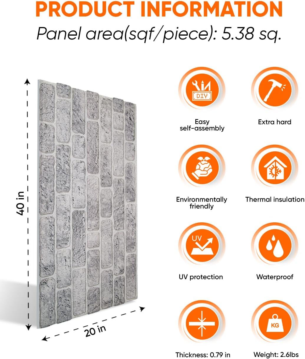 IZODEKOR 3D Wall Panels Brick Effect - Cladding, Stone Look, Styrofoam Facing for Living Room