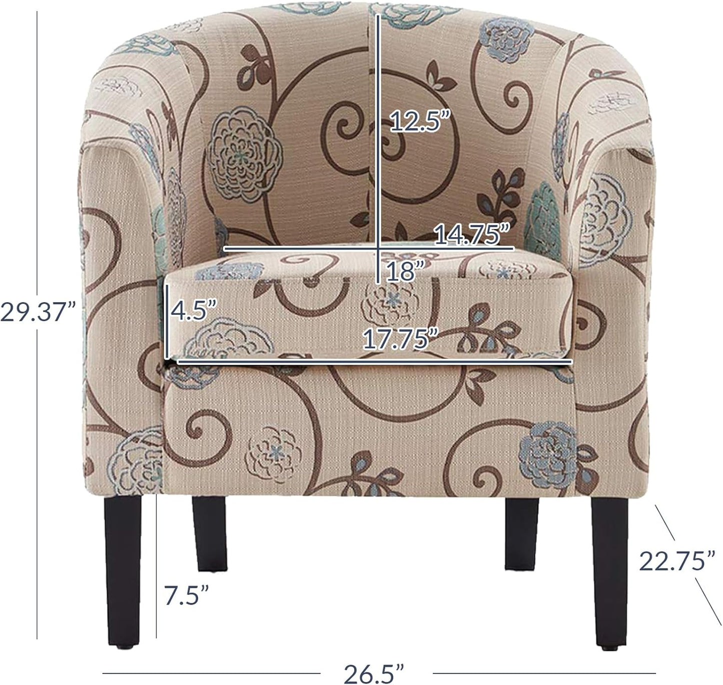 BELLEZE Living Room Chair, Linen Round Accent Barrel Chair, Club Tub Sofa Chair for Bedroom, Corner