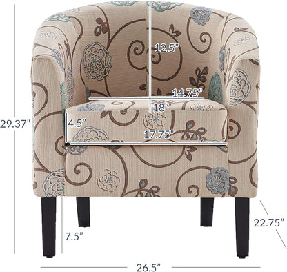 BELLEZE Living Room Chair, Linen Round Accent Barrel Chair, Club Tub Sofa Chair for Bedroom, Corner