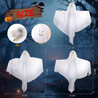 6 Pack Halloween Hanging Ghost Decorations with Lights, 27.5 Inch LED Light-Up Spooky Ghosts Indoor