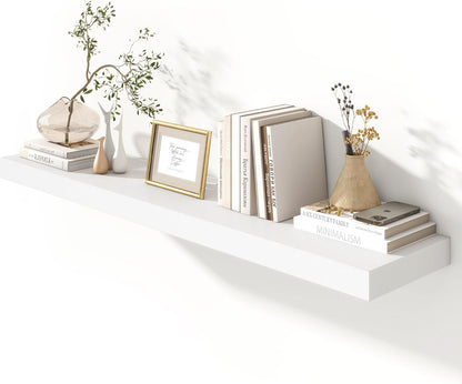 White Floating Shelves for Wall - 55 Inch Wide x 12 Inch Deep Wall Shelves Set of 1 - Rustic White