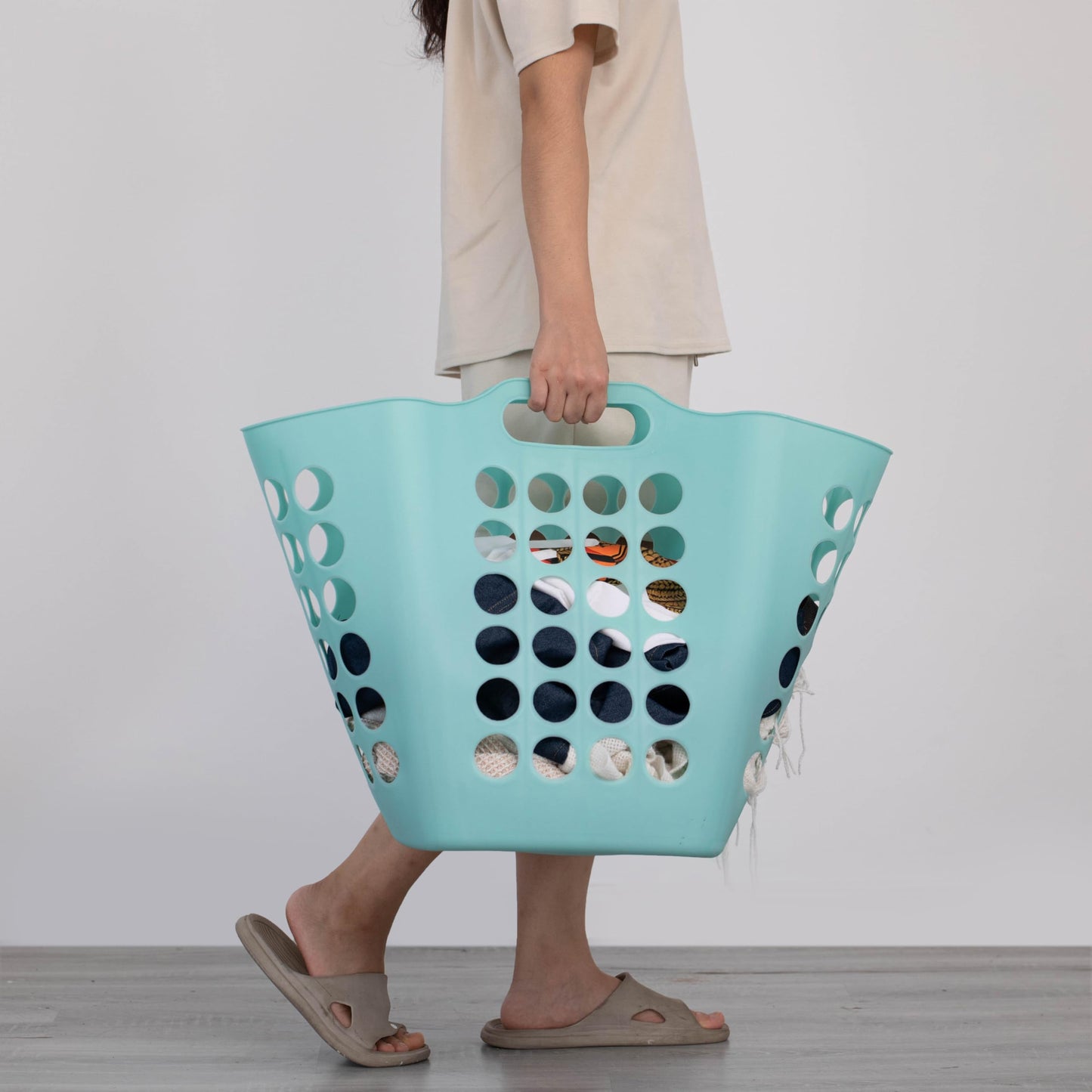 Flexible Plastic Laundry Basket - Square Storage Hamper with Side Handles for Easy Carrying