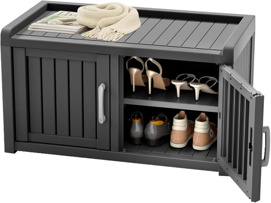 ROJIK Shoe Cabinet Waterproof UV-Resistant,Storage Bench Indoor Outdoor with Adjustable Shelves,for
