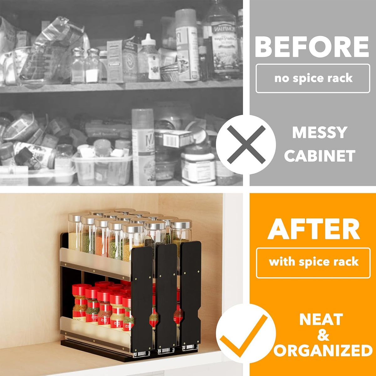 SpaceAid Bamboo Pull Out Spice Rack Organizer for Cabinet, Heavy Duty Slide Out Seasoning Kitchen