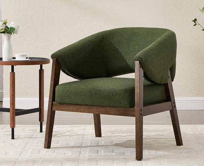 Mid-Century Modern Accent Chair, Comfy Barrel Armchair with Wide Seat, Upholstered Lounge Chair