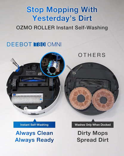 ECOVACS DEEBOT T80 Omni Robot Vacuum and Mop, 18,000Pa Suction, OZMO™ Roller Real-Time Mop Washing