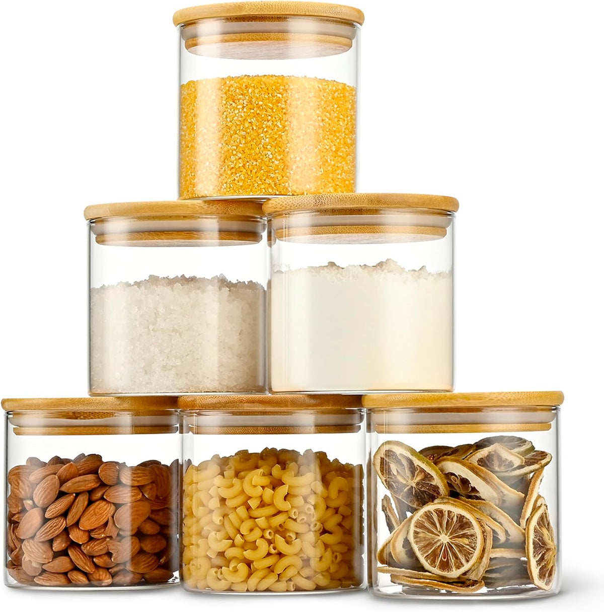22oz Straight cylindrical Airtight Storage Jars with Bamboo Lid Set of 6 Storage Container