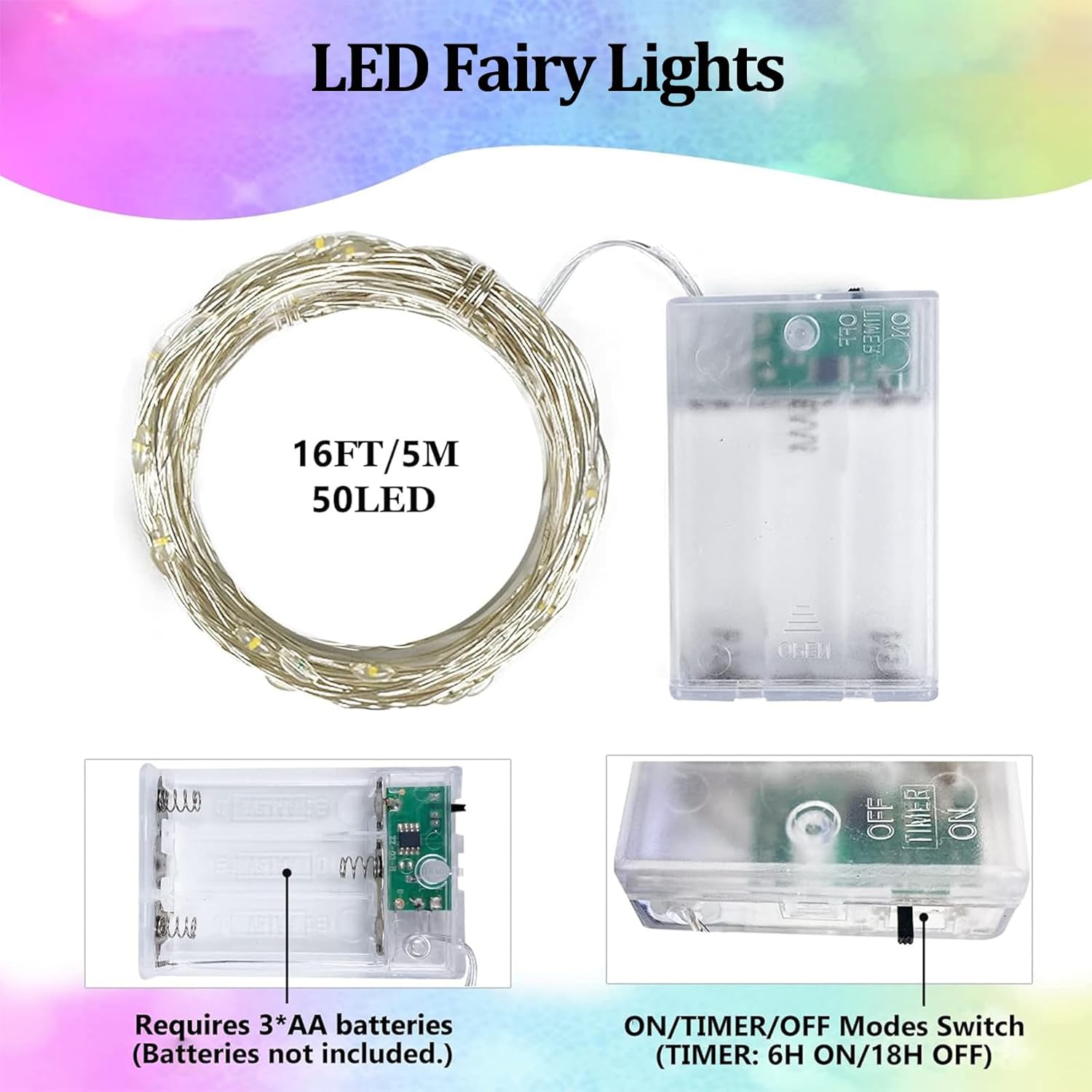 4-Pack 50 LED Fairy Lights Battery Operated with Timer, 16FT Waterproof Starry String Lights