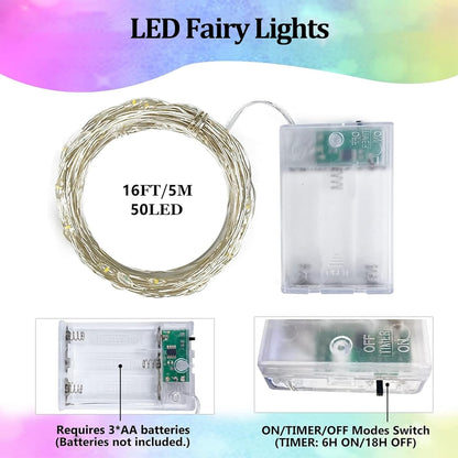 4-Pack 50 LED Fairy Lights Battery Operated with Timer, 16FT Waterproof Starry String Lights