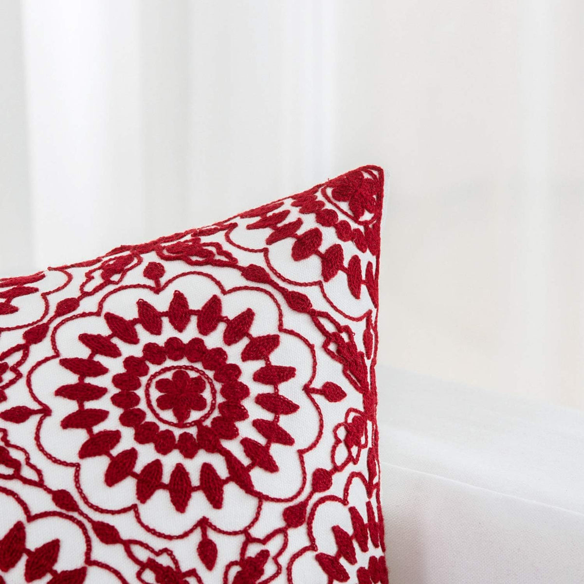 HWY 50 Red Decorative Throw Pillow Covers 18x18 Inch (1 Piece), Embroidered Cotton Farmhouse