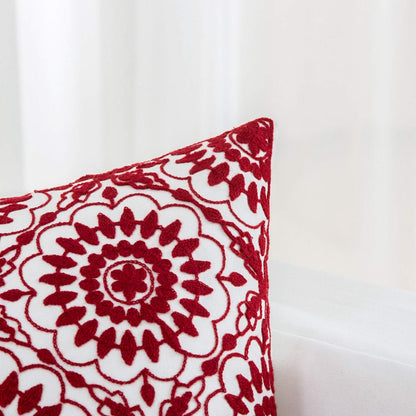 HWY 50 Red Decorative Throw Pillow Covers 18x18 Inch (1 Piece), Embroidered Cotton Farmhouse