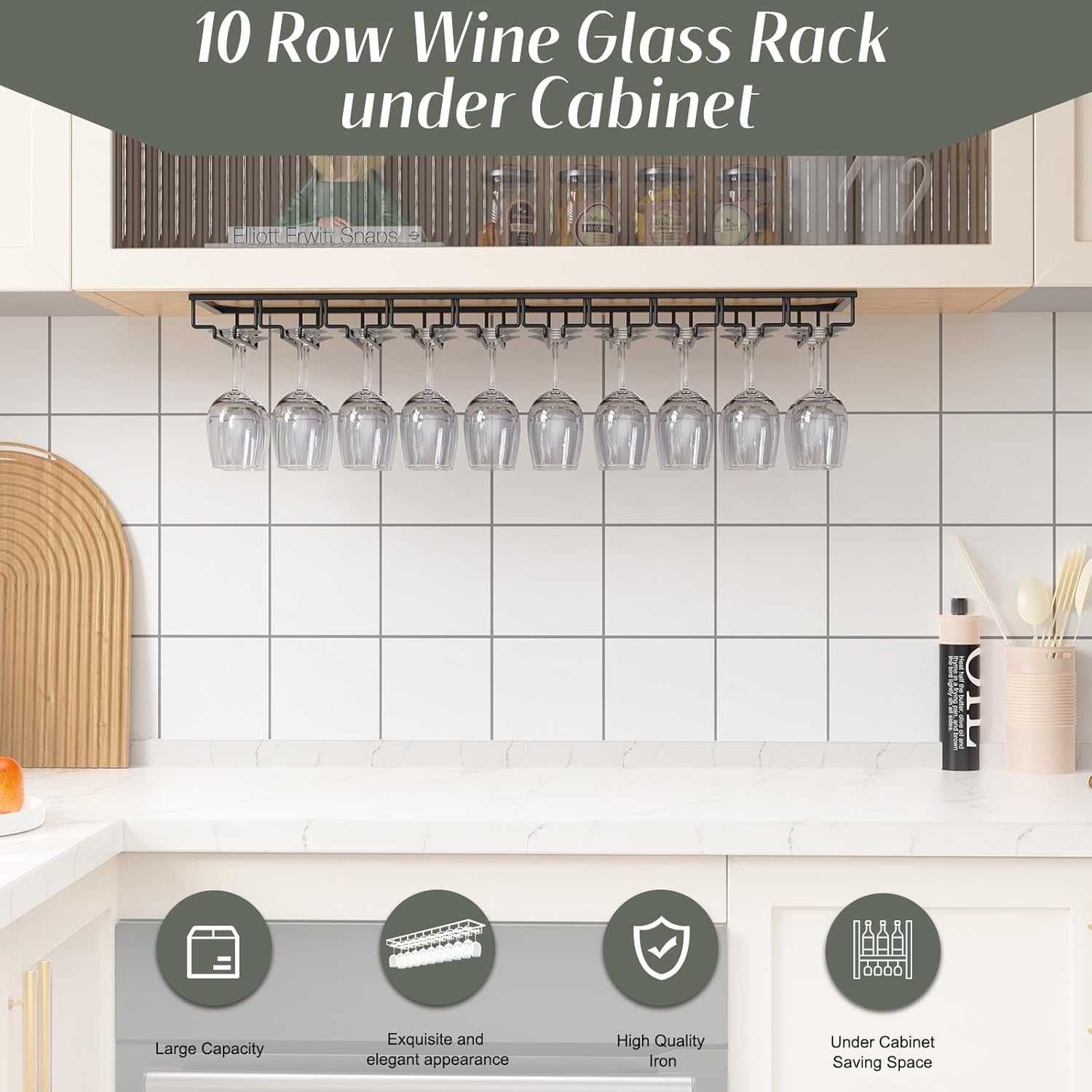 Xverycan Wine Glass Rack Under Cabinet, 10 Row Extreme Large Stemware Hanger, Metal Wine Goblet