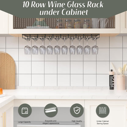Xverycan Wine Glass Rack Under Cabinet, 10 Row Extreme Large Stemware Hanger, Metal Wine Goblet