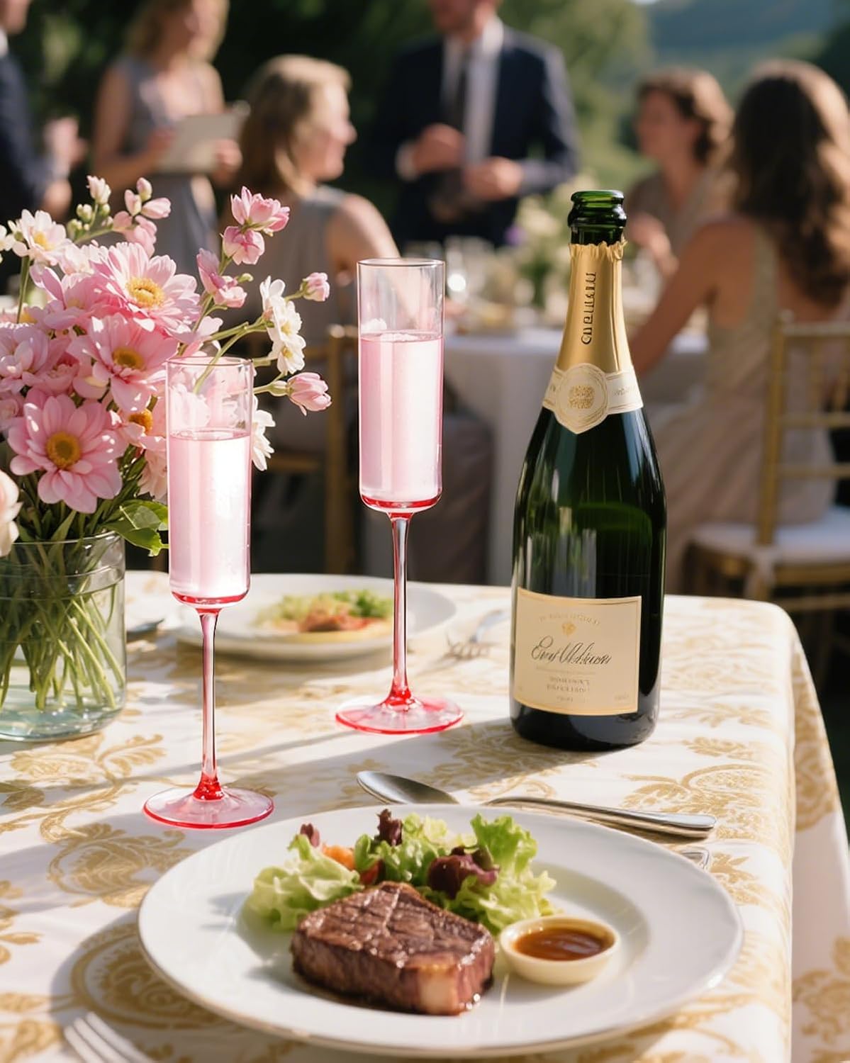 Ciaell 24 Pack Pink Plastic Champagne Flutes - Pink 6 Oz Disposable Champagne Glasses - Square