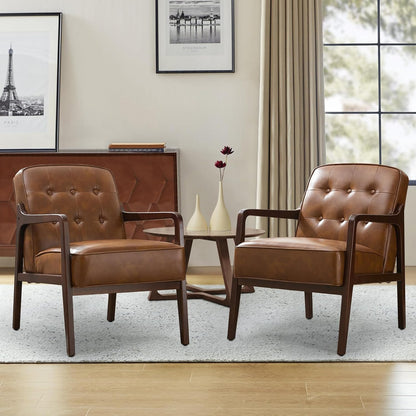Faux Leather Accent Chair Set of 2, Mid Century Chair for Living Room, Upholstered Comfy Lounge