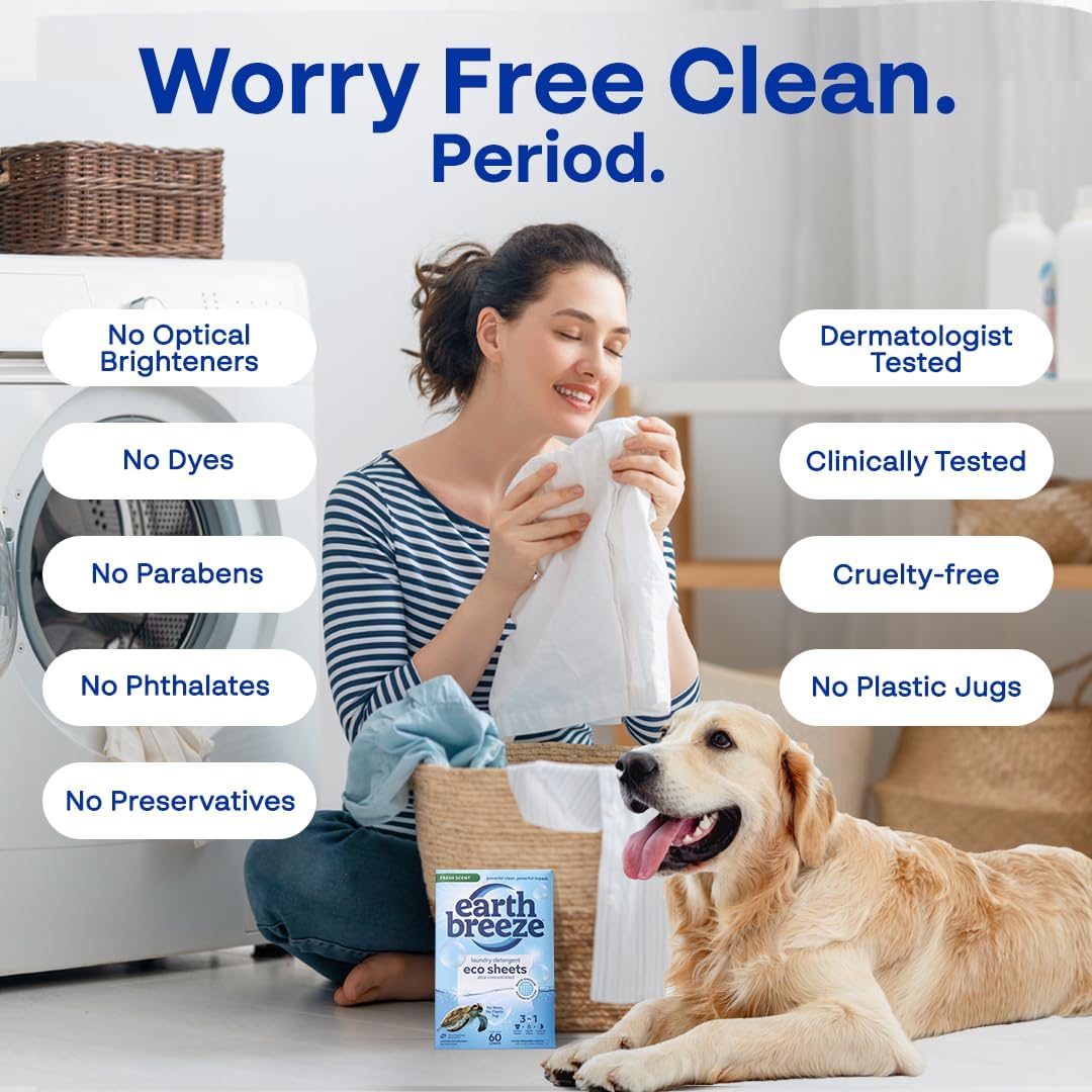 Earth Breeze Laundry Detergent Sheets Fresh Scent - 180 Loads Eco Liquidless Soap - Travel-Friendly