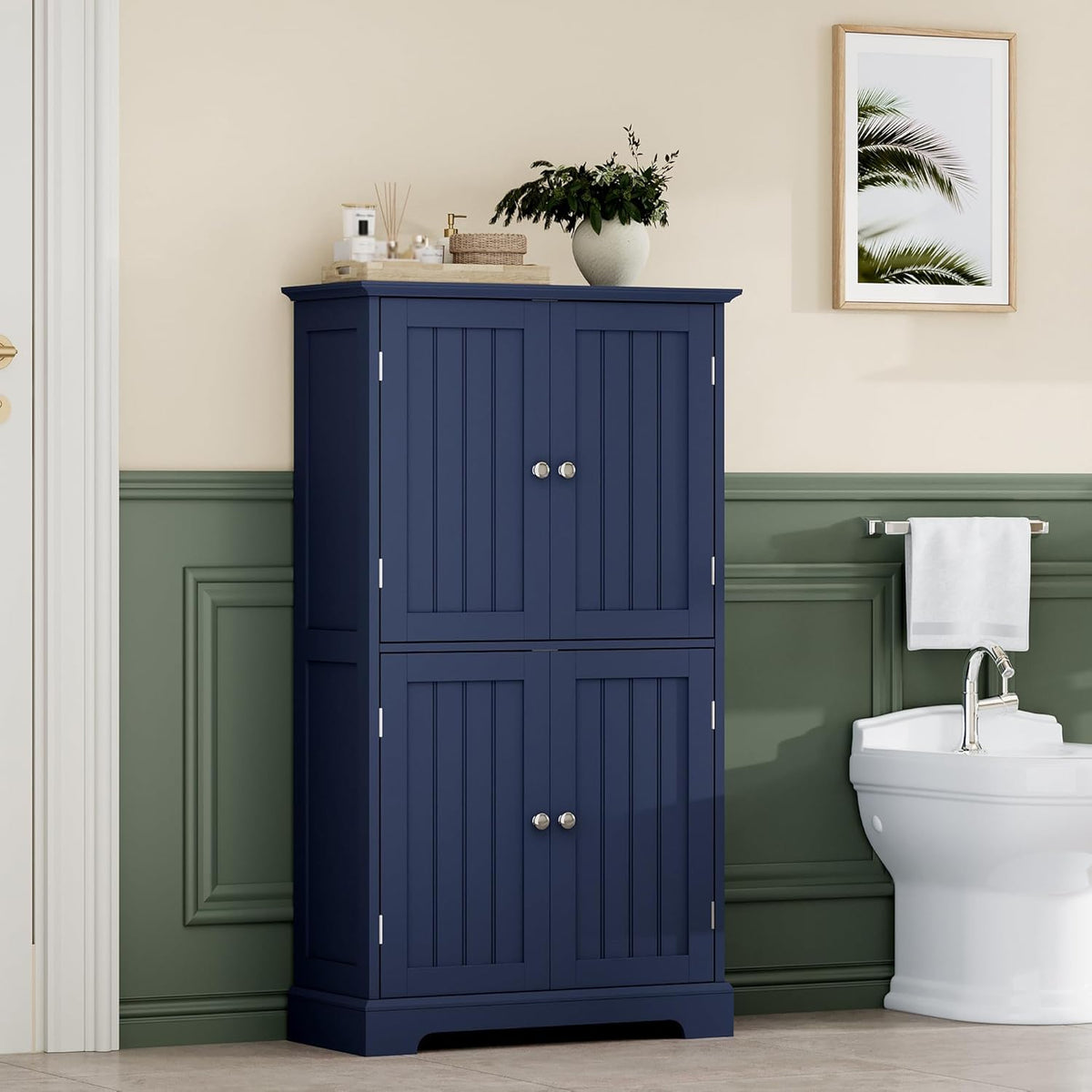 ChooChoo Bathroom Floor Cabinet, Modern Bathroom Storage Cabinet with 4 Doors and Adjustable