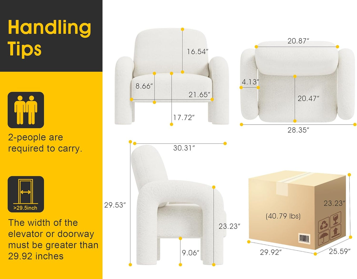Modern Sherpa Accent Chair, Teddy Upholstered Arm Single Sofa, Cozy Fluffy Reading Chair for Living