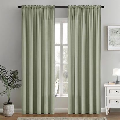MIULEE Sage Green Privacy Sheer Curtains That Let Light in 84 Inches Long Non-See-Through Semi