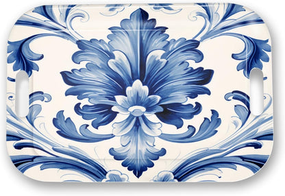 Serving Trays with Handles, 14.5 x 9.8 inch Rectangular Plastic Tray for Restaurant, Kitchen, Blue