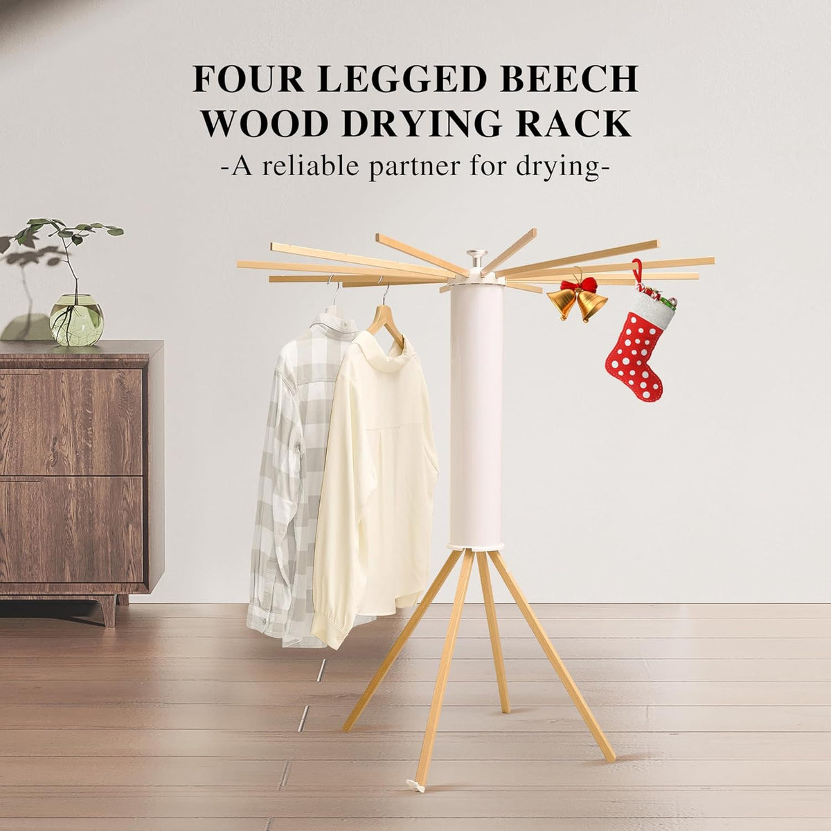 LEQ Drying Rack Portable,Foldable Drying Rack Clothing with 12 Wood Drying Arms, Standing Laundry