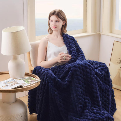NEWCOSPLAY Super Soft King Blanket Dark Navy Premium Silky Flannel Fleece 3D Clouds Stylish