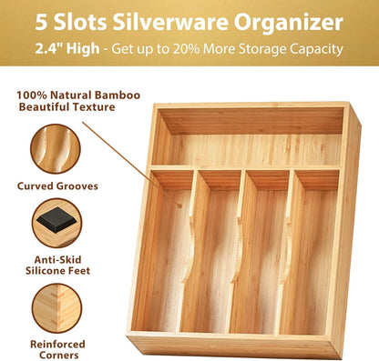 Umilife Bamboo Kitchen Drawer Organizer, 11 Inch Silverware Utensils Tray Holder with Grooved