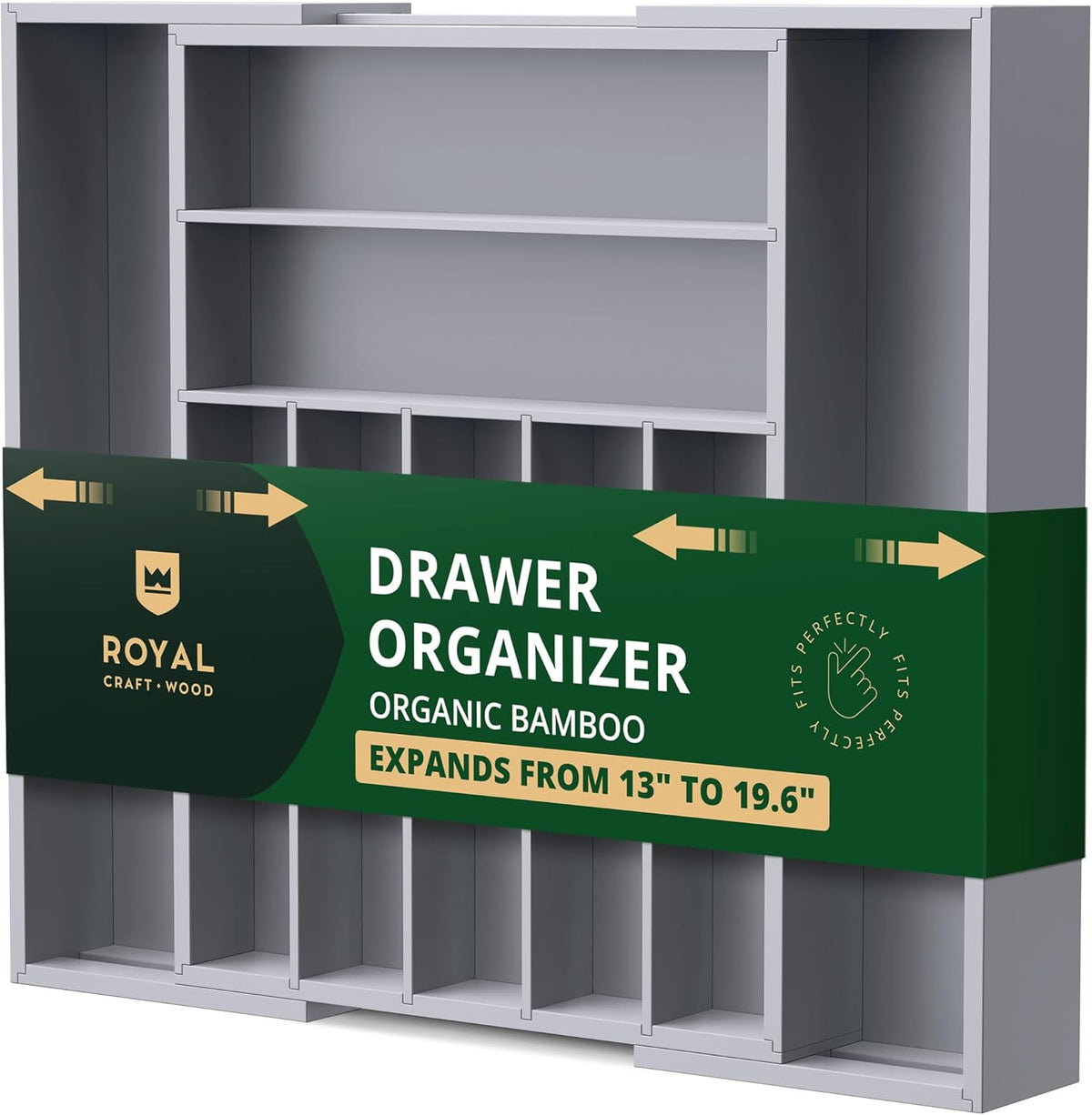 Luxury Bamboo Kitchen Drawer Organizer - Silverware Organizer - Utensil Holder and Cutlery Tray