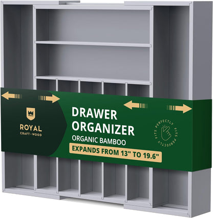 Luxury Bamboo Kitchen Drawer Organizer - Silverware Organizer - Utensil Holder and Cutlery Tray