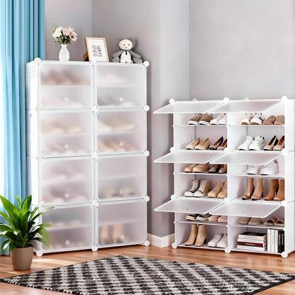 DUMOS 8-Tier Shoe Storage Cabinet with Door, Stackable, 32 Pairs, White