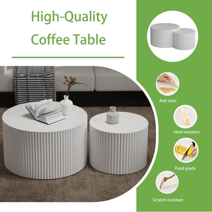 Round Coffee Table Set of 2, Nesting Coffee Table and End Table Set Small Circle Drum Side Table