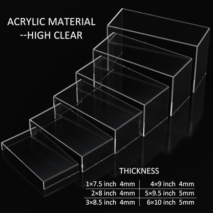 Acrylic Display Risers 6pcs, Clear Rectangular Display Organizer Stands, Acrylic Display for Funko