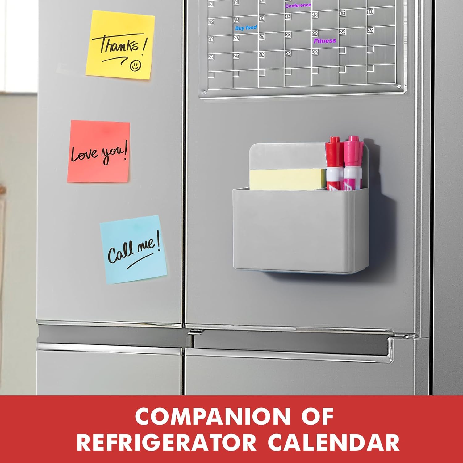 BEYGORM 2 Pack Plastics Magnetic Pen Holder for Refrigerator, Dry Erase Marker Holder for