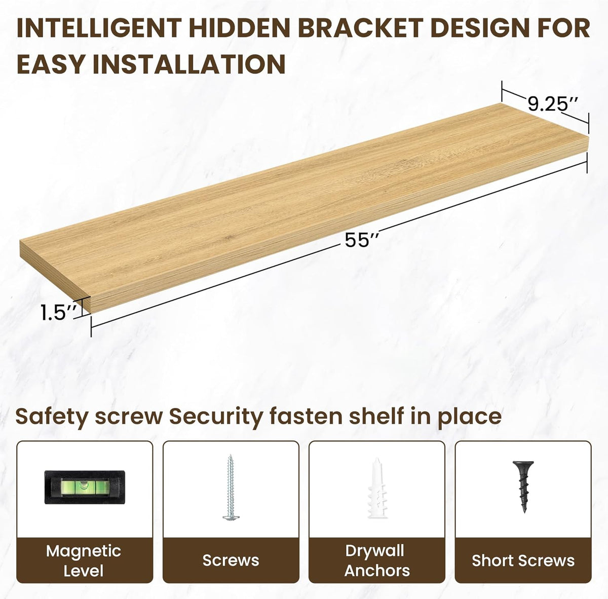 55 Inch Floating Shelves, 12 Inch Deep Floating Shelves for Wall, Floating Shelf with Invisible