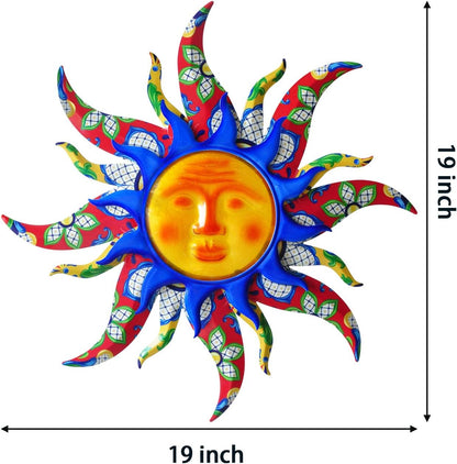 wotieuns Sun Metal Wall Art Outdoor Decor 19Inch Sun Wall Decor Suitable for Living Room Bedroom