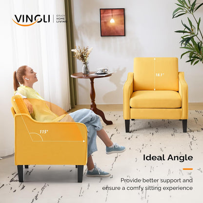 VINGLI Accent Chair for Living Room Chairs Yellow Reading Chair for Bedroom Scooped Arm Chair Mid