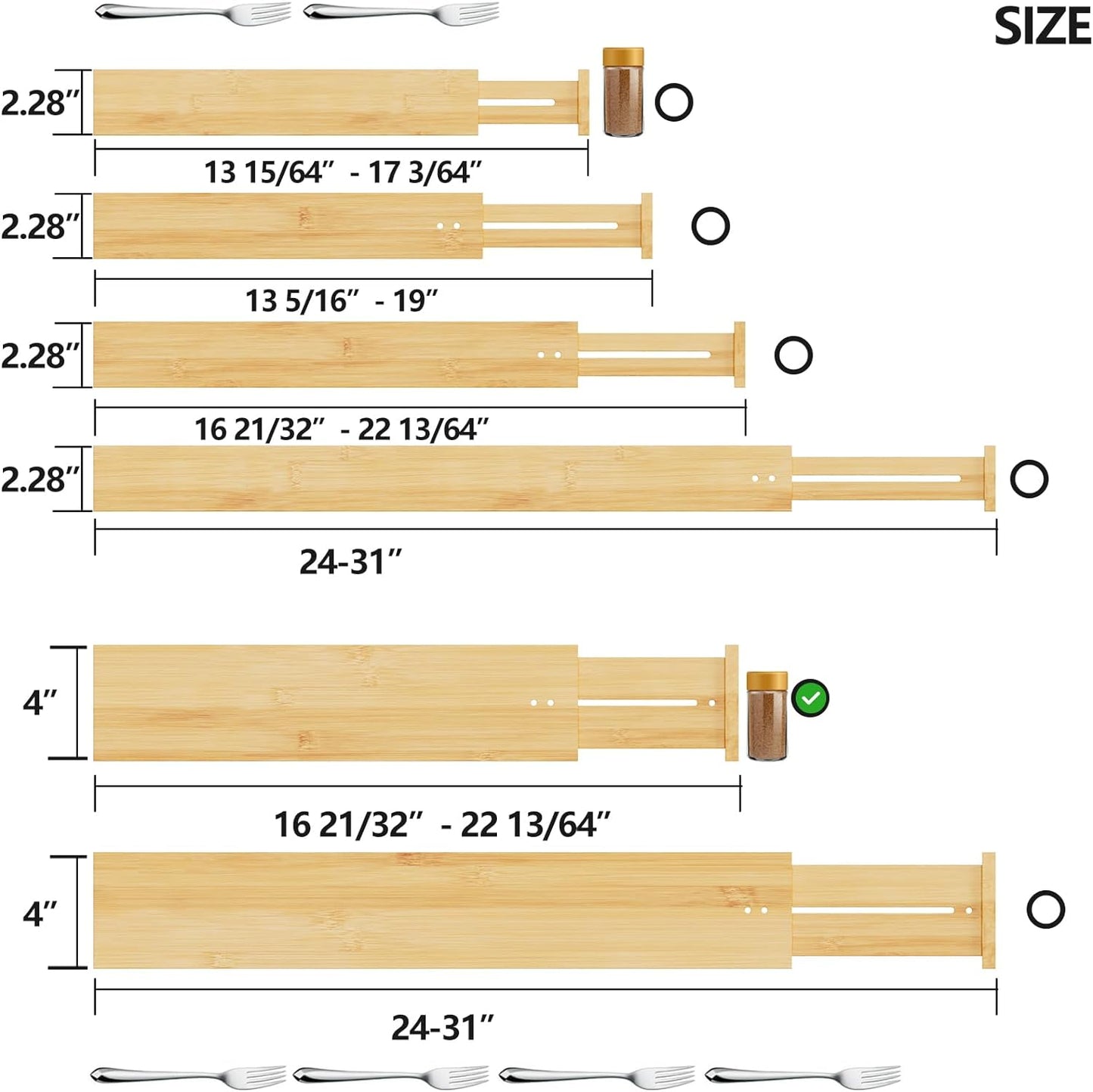BAMEOS 4" High Drawer Dividers Bamboo Separators Organization Expandable Organizers for Kitchen