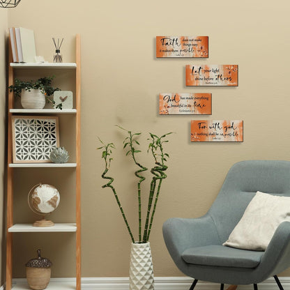 FENCORDAR 4 Pieces Orange Bathroom Decor Bible Verses Decor Wooden Orange Wall Decor Abstract